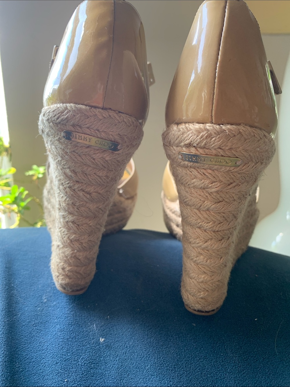 Jimmy Choo Classic Nude Patent Espadrille Wedge Sandals - Size 37.5 - Picture 4 of 6